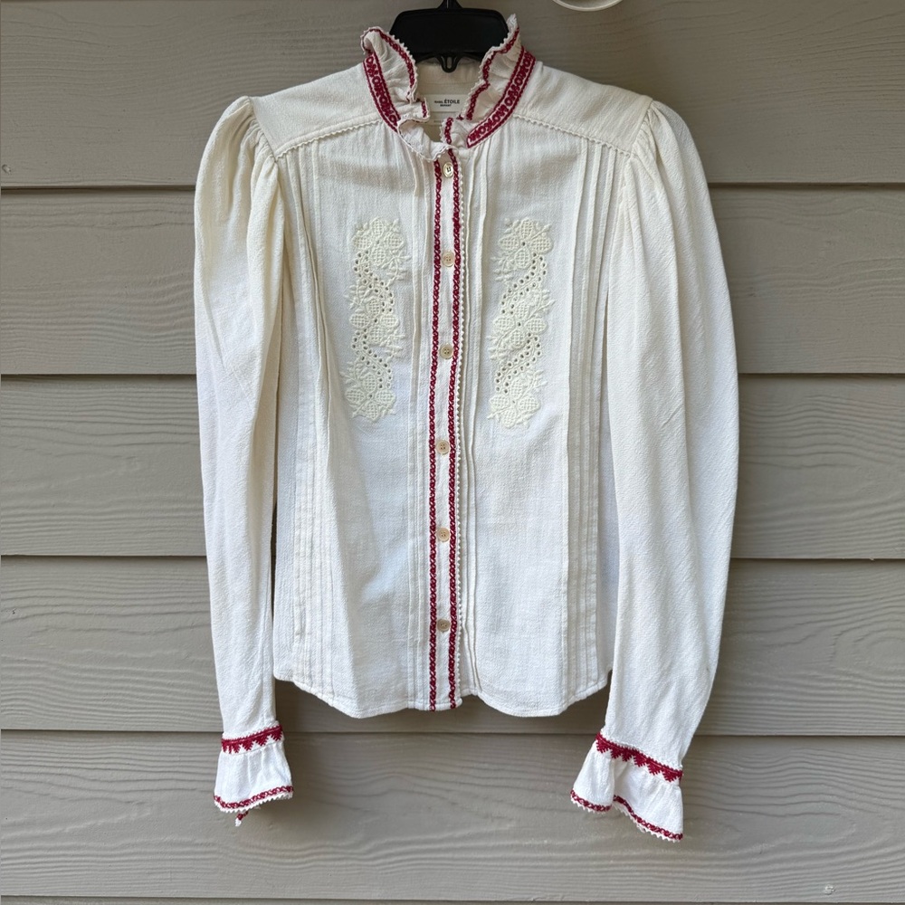 Isabel Marant Étoile White Blouse with Red Trim